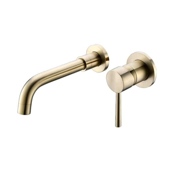 Unlacquered Brass Wall Mount Bathroom Faucet with Double Lever Handle and  Rough-in Valve