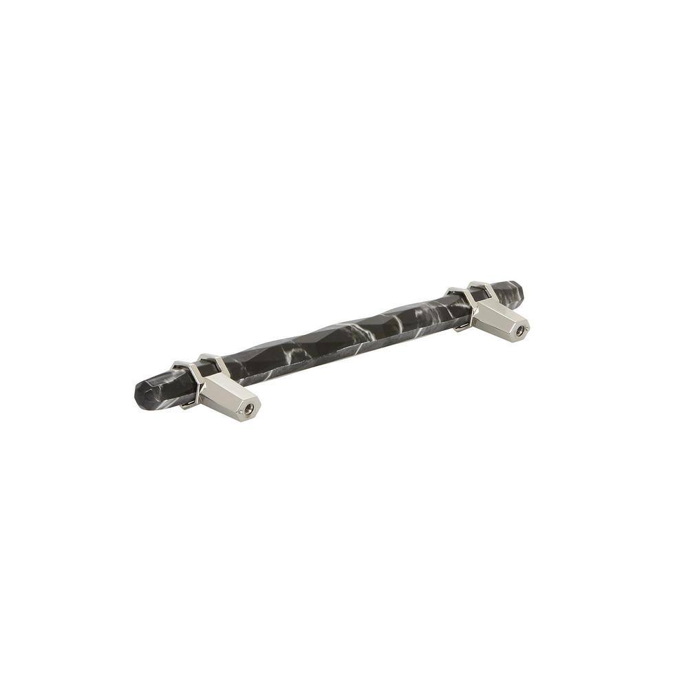 Modern Marble Black and Polished Nickel Bar Pull with Mounting Hardware