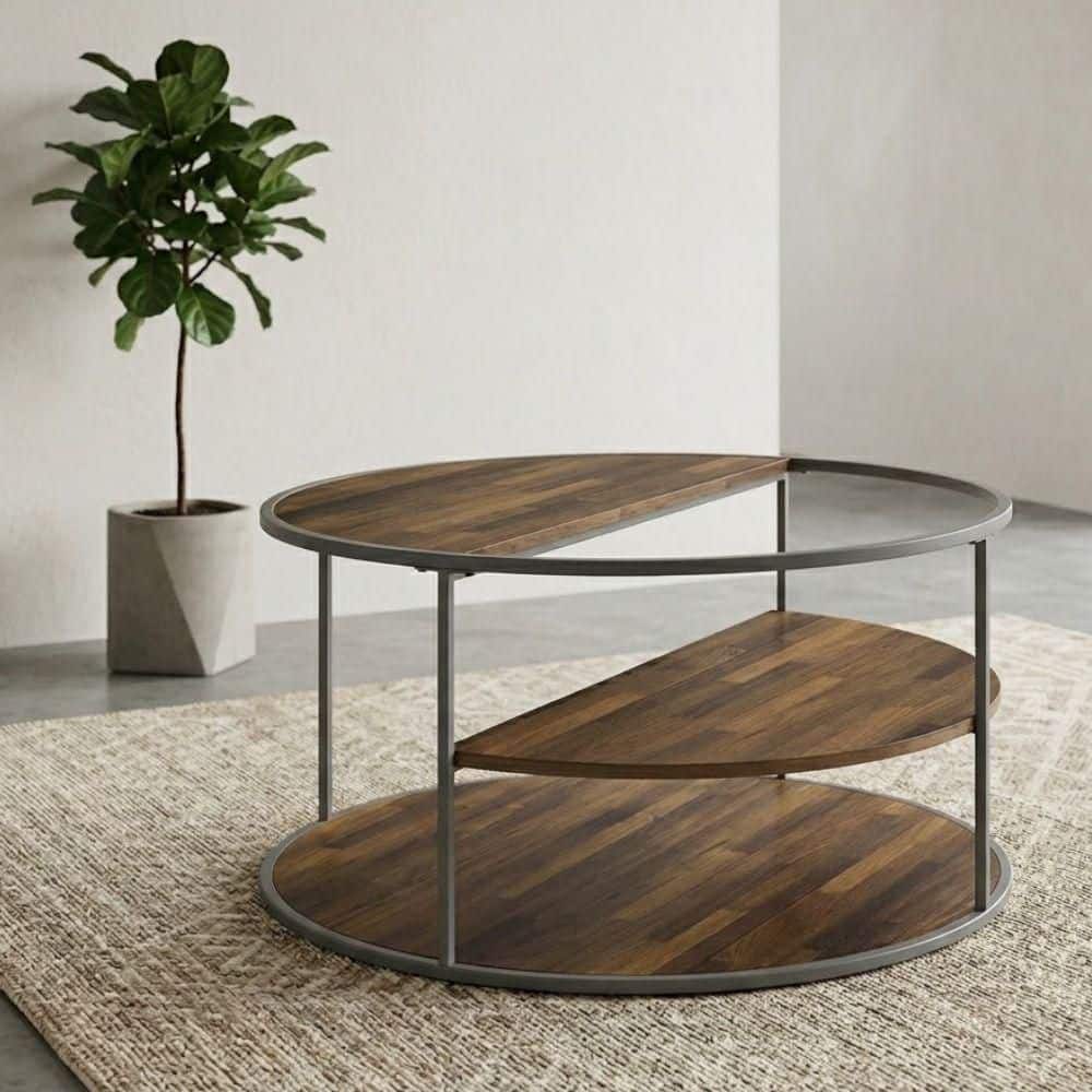 Stagger Rounds Tables William's Home Furnishing Adriane 35 in. Gray/Walnut Round Wood Coffee ...