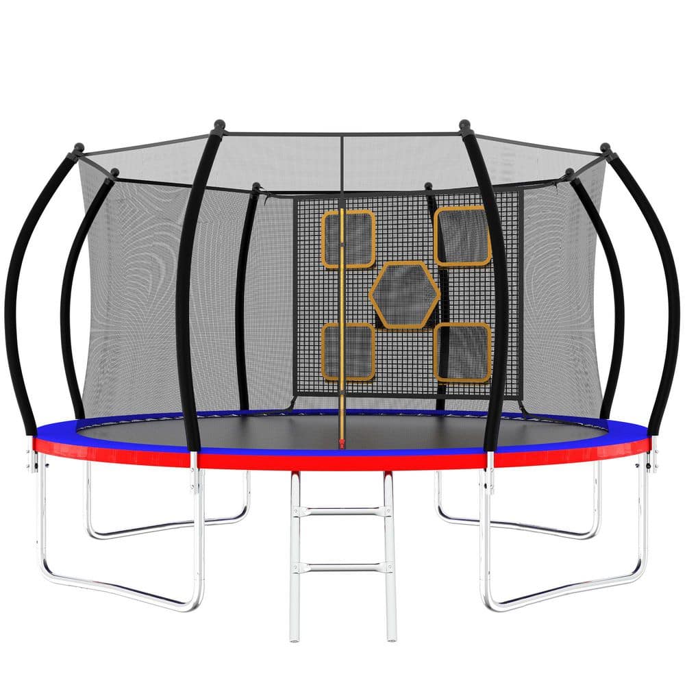 14 ft. Red Outdoor Recreational Trampoline with Enclosure and Ladder