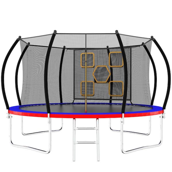 Unbranded 14 ft. Red Outdoor Recreational Trampoline with Enclosure and Ladder