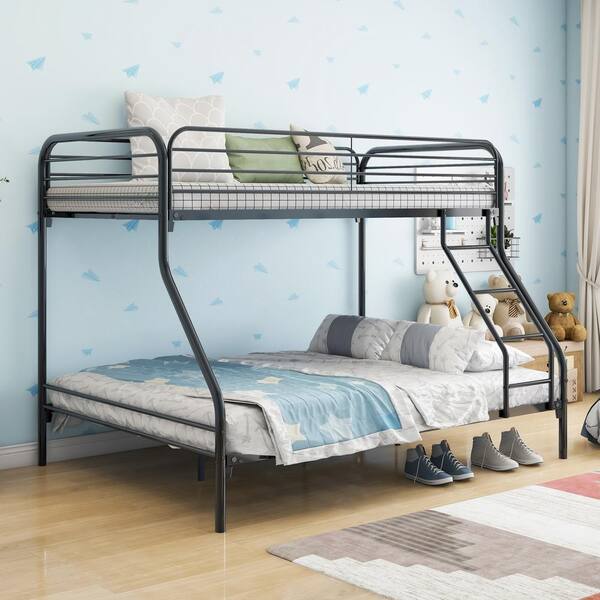 Black Twin Over Full Metal Bunk Bed, Level Bunk Bed