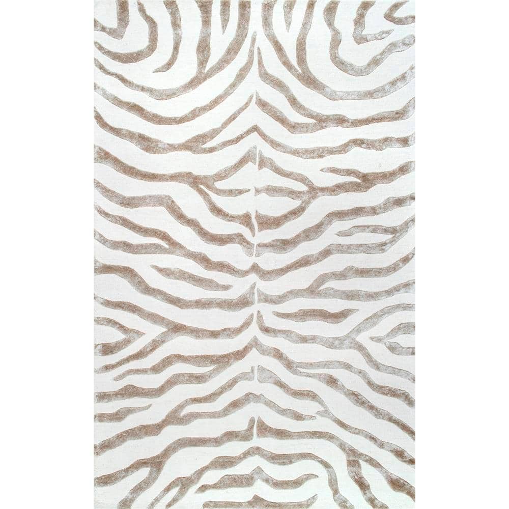 Gray Zebra Print Tufted Wool and Silk Rug, 3' x 5'