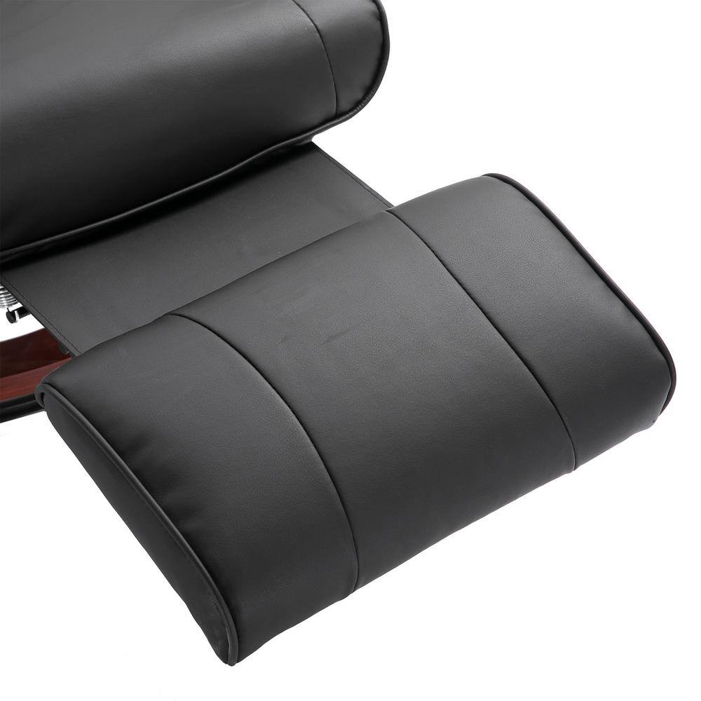 Black Faux Leather Swivel Recliner with Wood Base