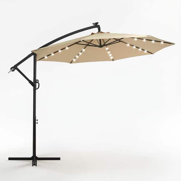 10 solar patio offset umbrella lohasco 10 ft. Solar LED Patio Offset Umbrella Outdoor Cantilever Umbrella in Beige