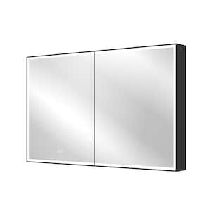 48 in. W x 30 in. H Rectangular Black Aluminum Recessed/Surface Mount LED Medicine Cabinet with Mirror,Outlet,Soft Close