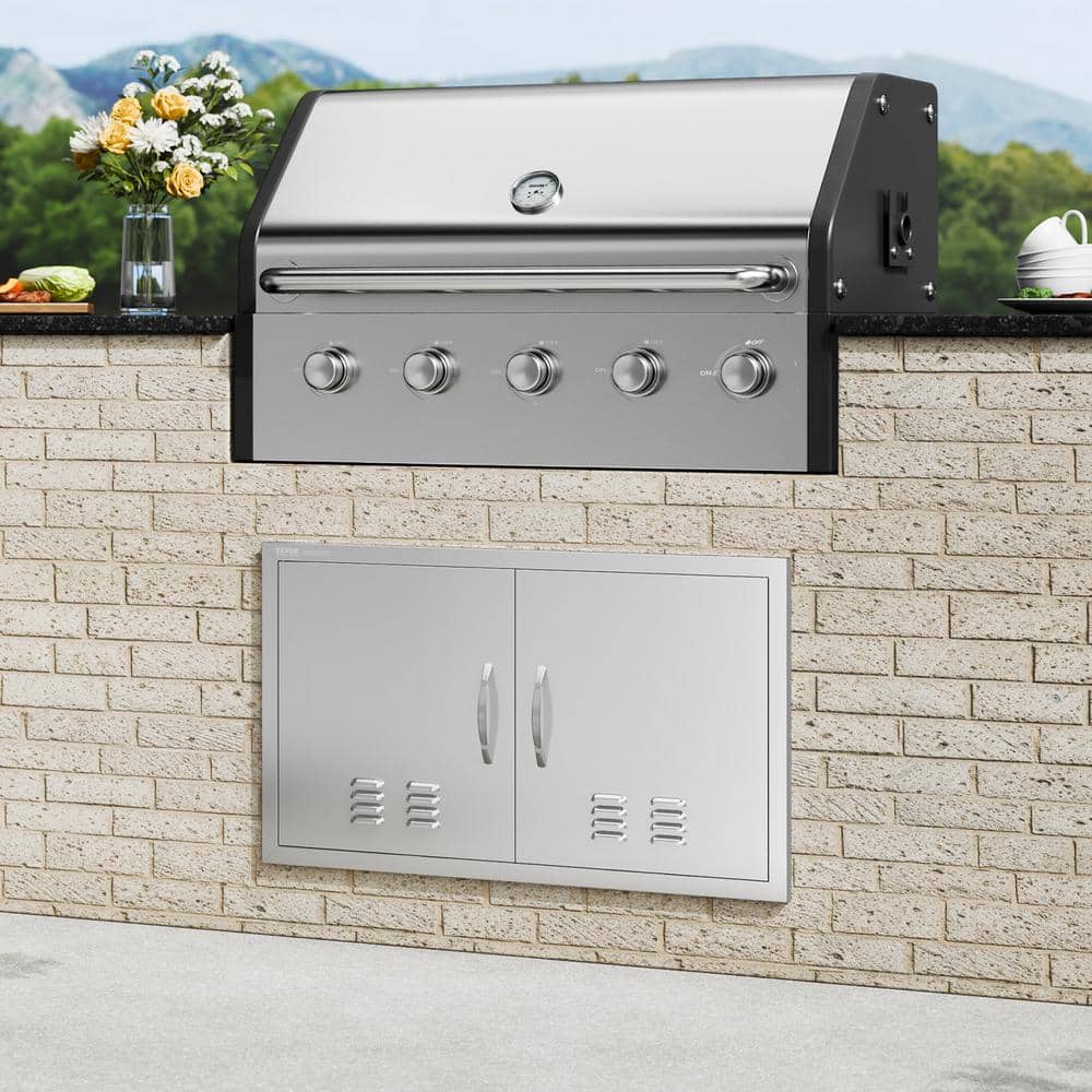 Stainless Steel Double Outdoor Kitchen Access Door with Vents