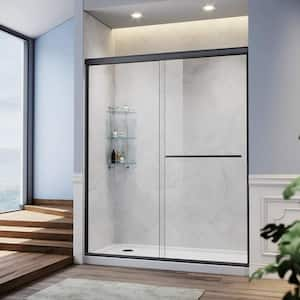 60 in. W x 72 in. H Double Sliding Semi-Frameless Shower Doors in Matte Black Finish Clear Glass