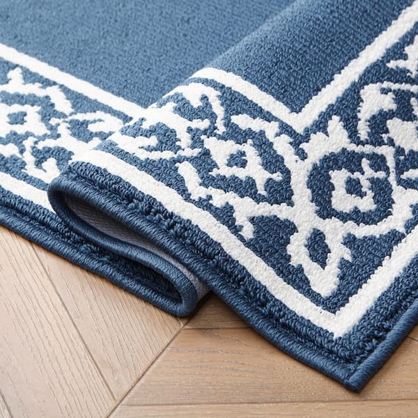 Lorreta 2-Tone Dusty Navy/Ivory 2 ft. x 5 ft. Tufted Border Polypropylene Area Rug