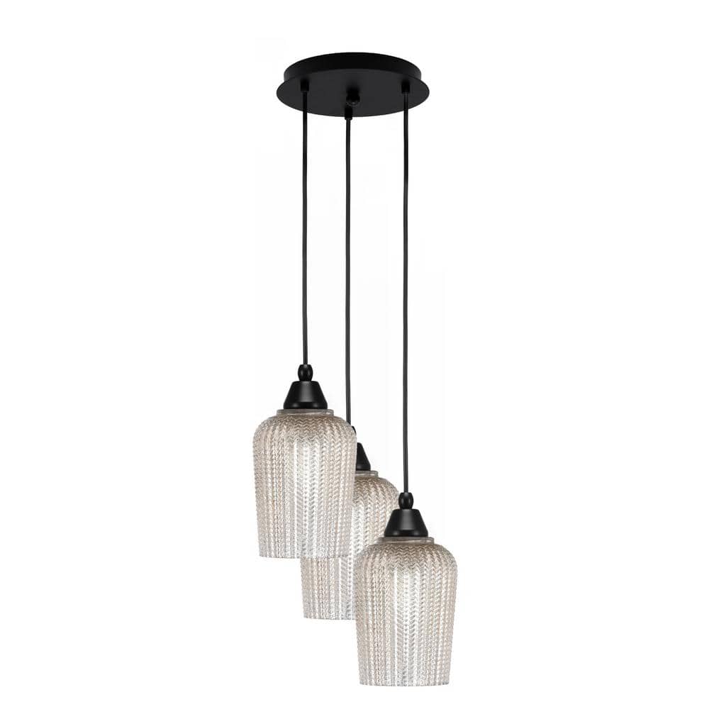 Savannah 11.25 in. 3-Light Matte Black Cord Pendant Light Silver Textured G