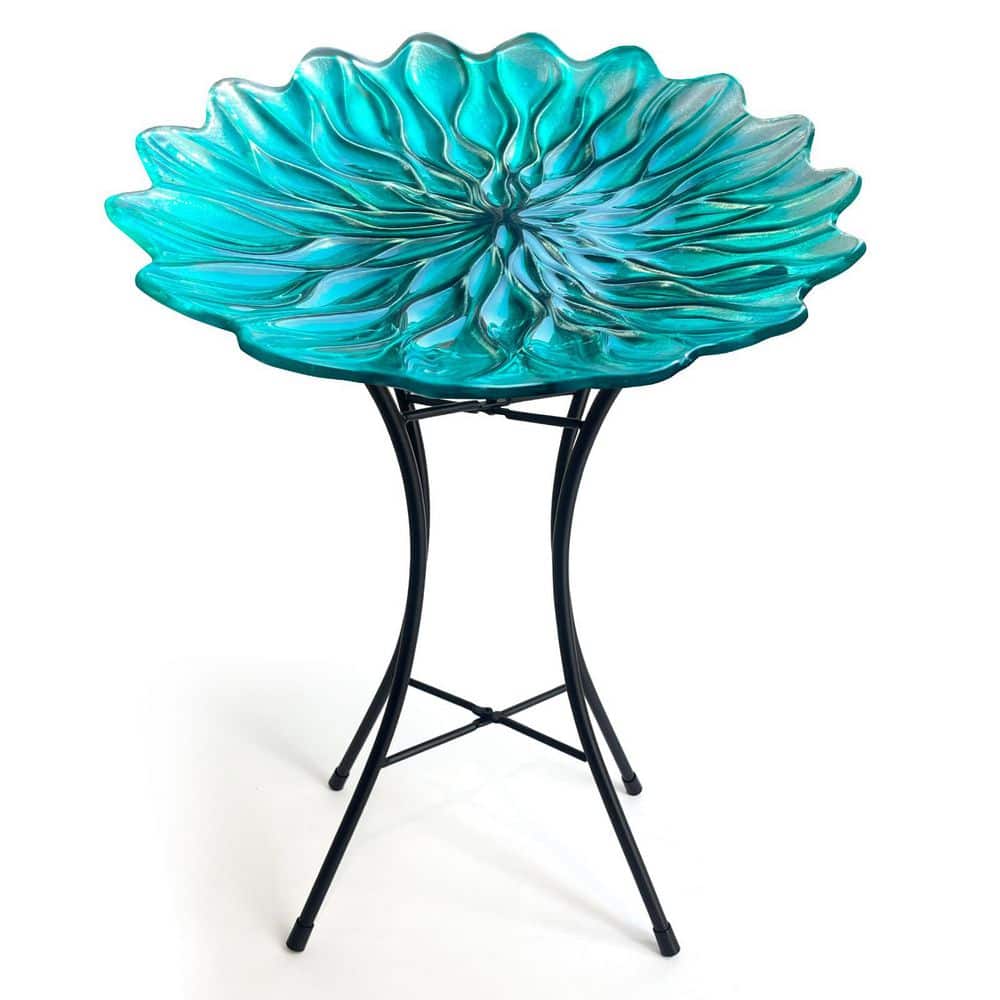 15 in. Dia Glass Bird Baths Bowl with Metal Stand for Garden Patio Lawn Decor-Green price history on PriceWatchPro