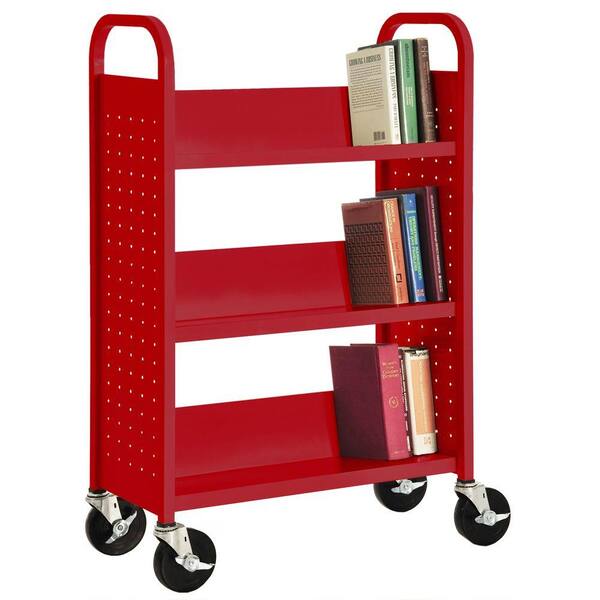 Sandusky 32 in. W x 14 in. D x 46 in. H Single Sided 3-Sloped Shelf Booktruck in Fire Engine Red