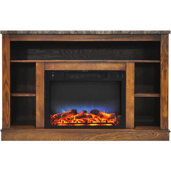Cambridge 47 in. Electric Fireplace with a Multi-Color LED Insert and Walnut Mantel
