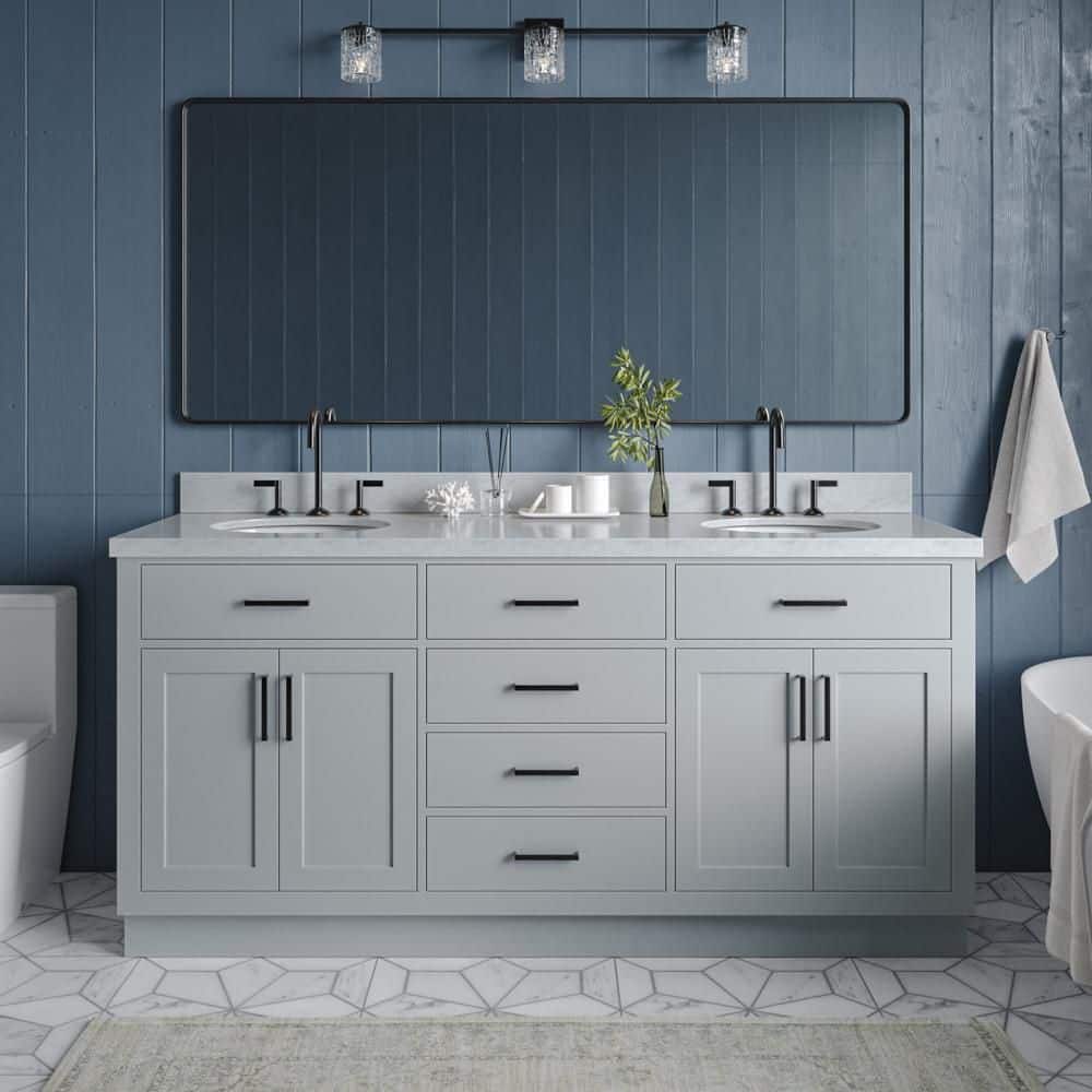 Hepburn 72 in. Double Sink Freestanding Bathroom Vanity in Gray with Carrara White Marble Top price history on PriceWatchPro