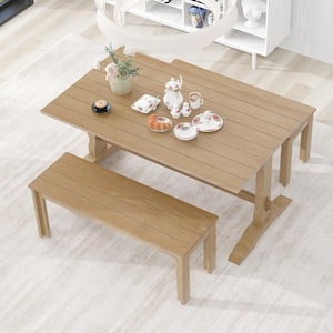 Retro 3-Piece Rectangular Natural Wood Wood Top Dining Set Seats 4 with Trestle Pedestal