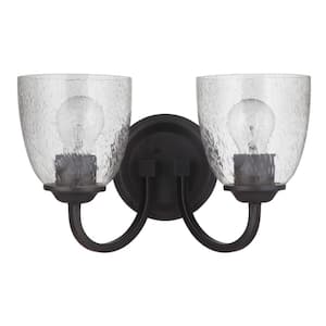 Serene 14 in. 2-Light Espresso Finish Vanity Light with Seeded Glass