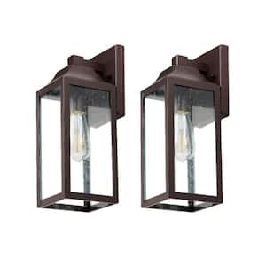 2-Light Oil Rubbed Bronze Metal Not Motion Sensing Outdoor Wall Lantern Sconce with No Bulbs Included