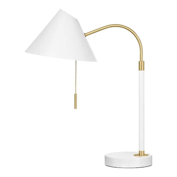 Hampton Bay Tramble 20 in. White Metal Shade Table Lamp with Pull Chain Switch