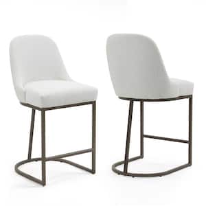 Ayane 25 in. White Metal Counter Stool with Boucle Seat 2 (Set of Included)