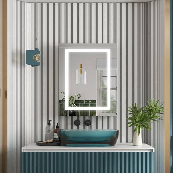 ANGELES HOME 24 in. W x 30 in. H Rectangular Recessed/Surface Right LED ...