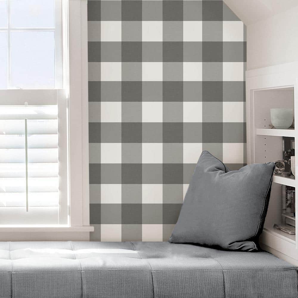 Gray and White Plaid Self-Adhesive Wallpaper Roll