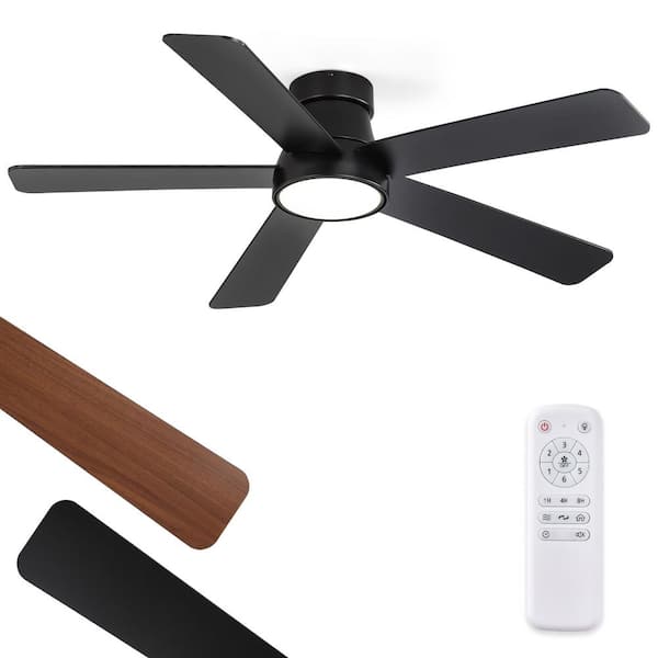 48 in. Indoor Black Low Profile 6-Speed 3-Color Ceiling Fan with Light Kit and Remote Control and DC Motor