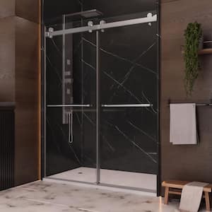 Luna 56 in. W x 76 in. H Sliding Frameless Shower Door in Silver/Chrome Finish with Clear Glass