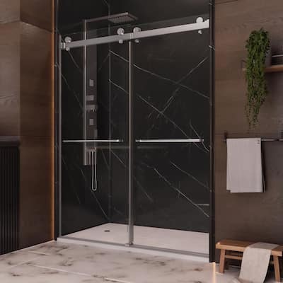 Luna 56 in. W x 76 in. H Sliding Frameless Shower Door in Silver/Chrome Finish with Clear Glass