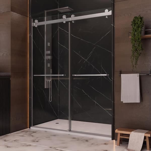 Holcam Luna 56 in. W x 76 in. H Sliding Frameless Shower Door in Silver/Chrome Finish with Clear Glass