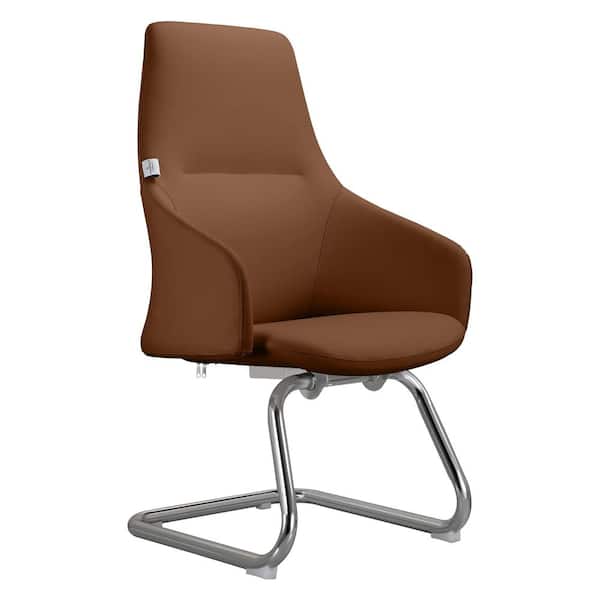 Leisuremod Celeste Modern Leather Conference Office Chair with Upholstered Seat and Armrest (Dark Brown)