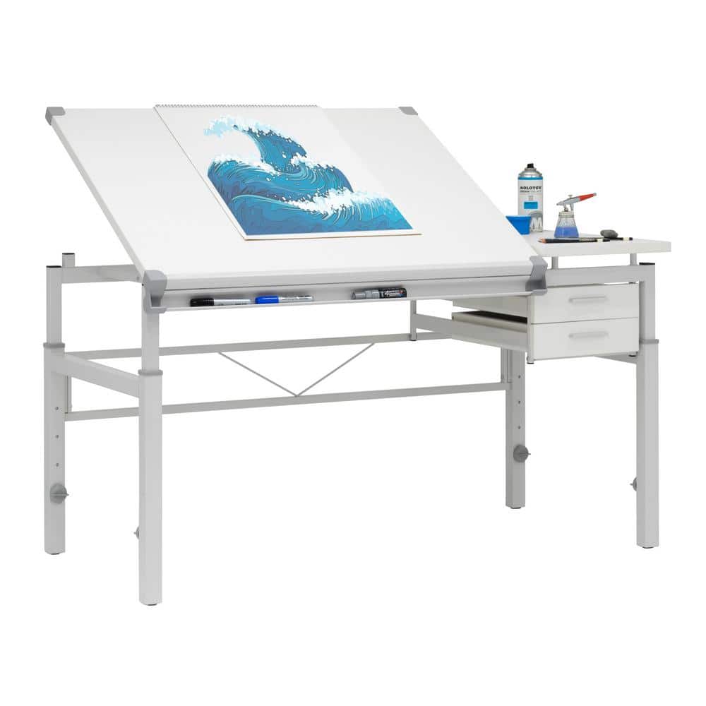 CraftMaster Adjustable Wood Drafting Table with Dual Top and Storage Drawers