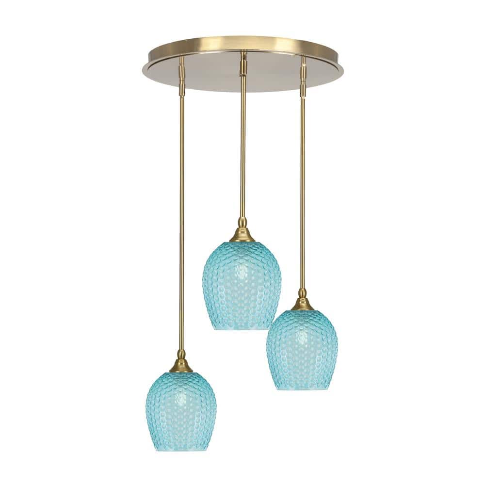 Villa 19.25 in. 3-Light New Age Brass Cluster Pendant Light with 7.5 Tur
