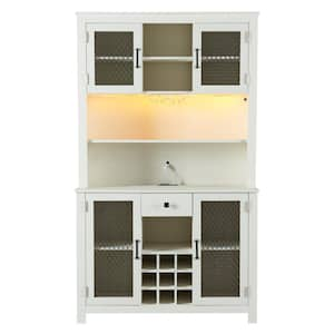 41.73 in. x 15.75 in. x 70.87 in. White MDF Kitchen Storage Cabinet with LED Outlet, Wine Rack and 4-Doors