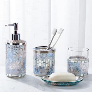 4-Piece Bathroom Accessory Set with Soap Lotion Dispenser, Tumbler, Toothbrush Holder, Soap Dish in Blue