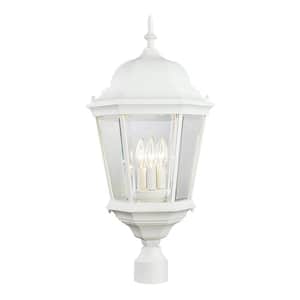 Classical 3-Light White Outdoor Lamp Post Light Fixture with Clear Glass