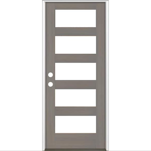 Krosswood Doors 32 in. x 80 in. Modern Hemlock Right-Hand/Inswing 5-Lite Clear Glass Grey Stain Wood Prehung Front Door