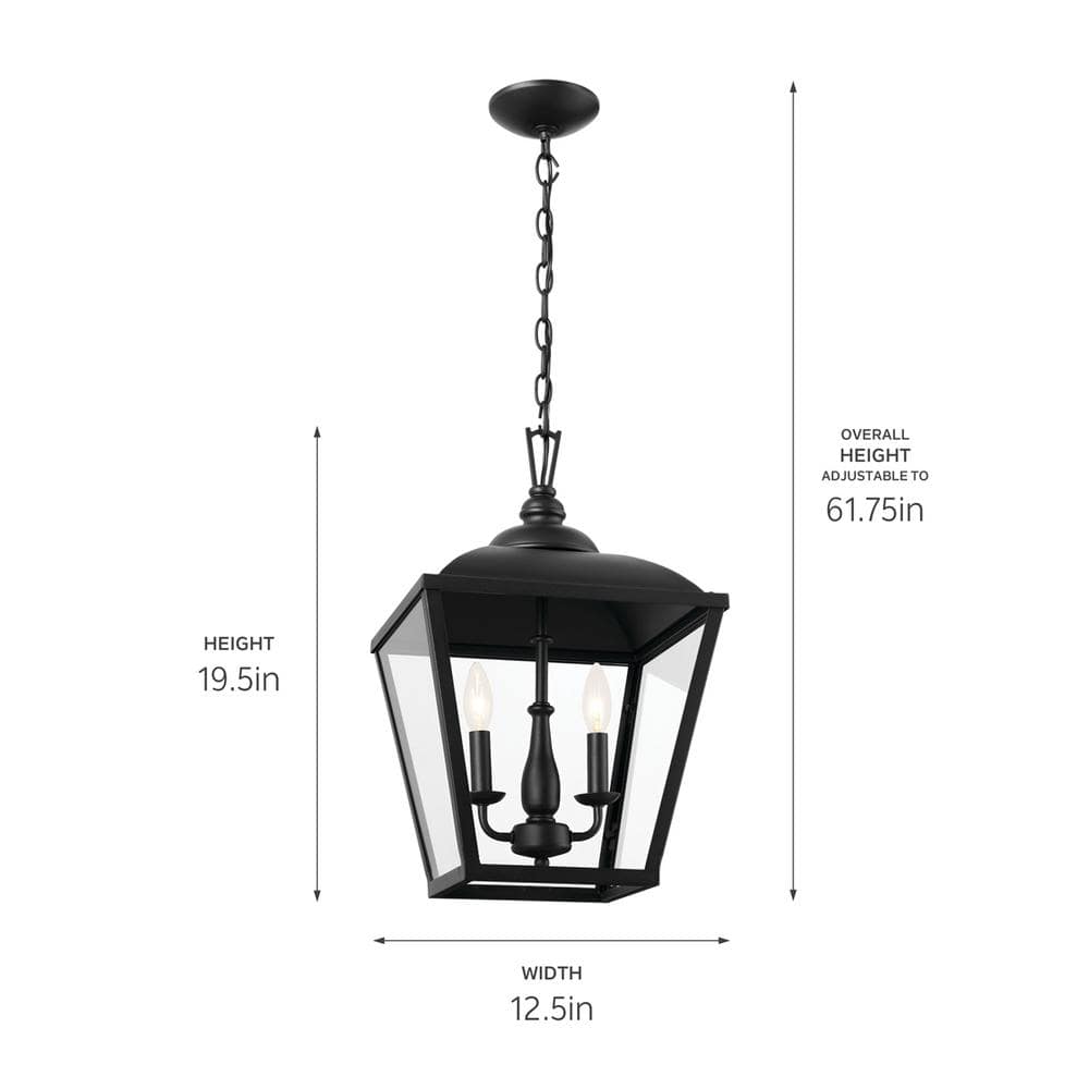 Dame Vintage Textured Black 2-Light Lantern Pendant with Clear Glass