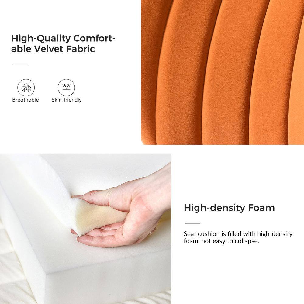Elegant Orange Velvet Upholstered Side Chair with Gold Metal Legs