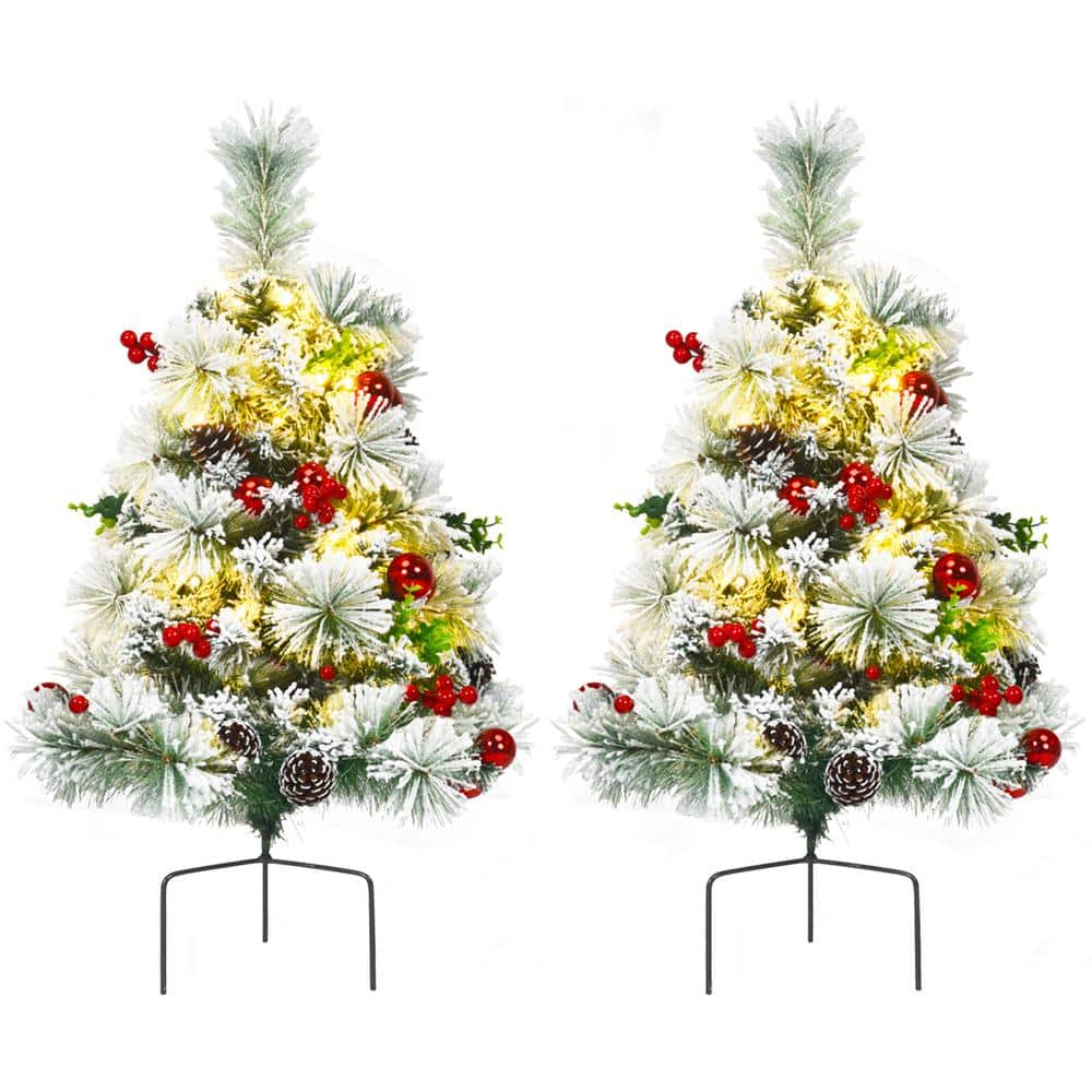 2PCS 2 ft. Pre-Lit Snow Flocked Artificial Christmas Tree Pathway Xmas Tree w/8 Flash Modes price history on PriceWatchPro