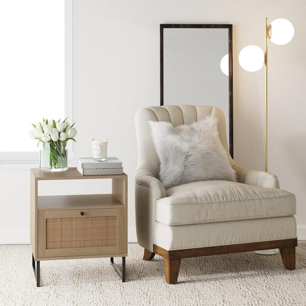 Nathan James Mina Oak Finish Particleboard Wood Black Modern Accent Storage Living Room Sofa Side End Table Bedroom Nightstand 33201 The Home Depot