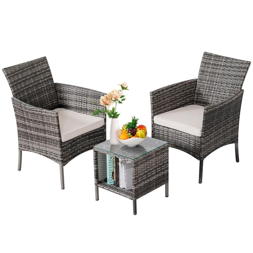 Gary 3-Piece All-Weather Wicker Patio Conversation Set Bistro Set with Coffee Table and Gary Cushions for Yard Garden price history on PriceWatchPro