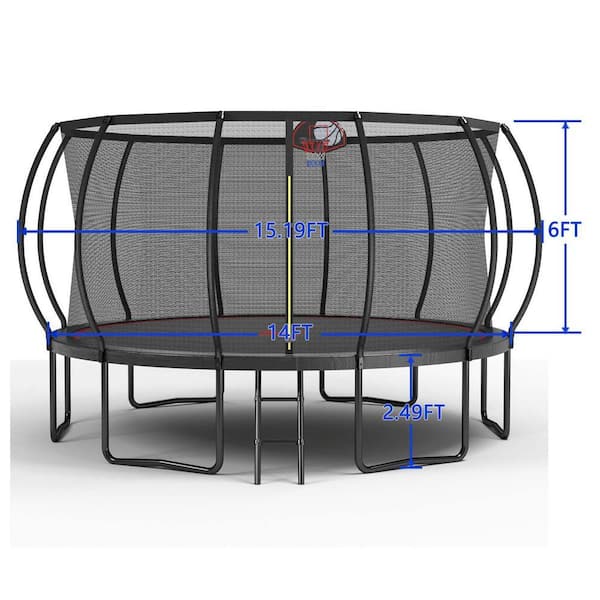 Tenleaf 14 ft. Black Red Round Pumpkin Trampoline with Basketball