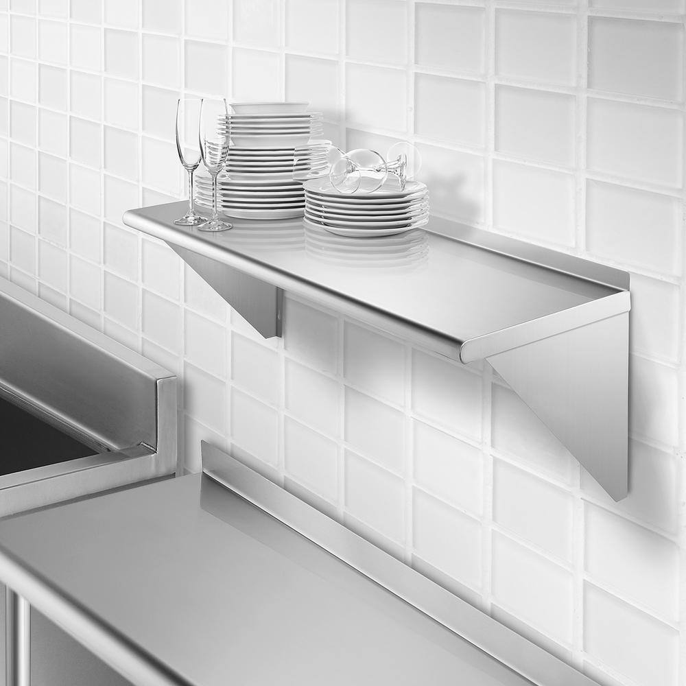 48" Long Stainless Steel Heavy-Duty Wall Mount Shelf with Backsplash