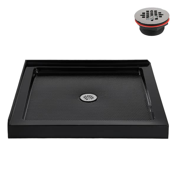 36 in. L x 36 in. W Corner Acrylic Shower Pan Base in Glossy Black with Center Drain, Drain Included
