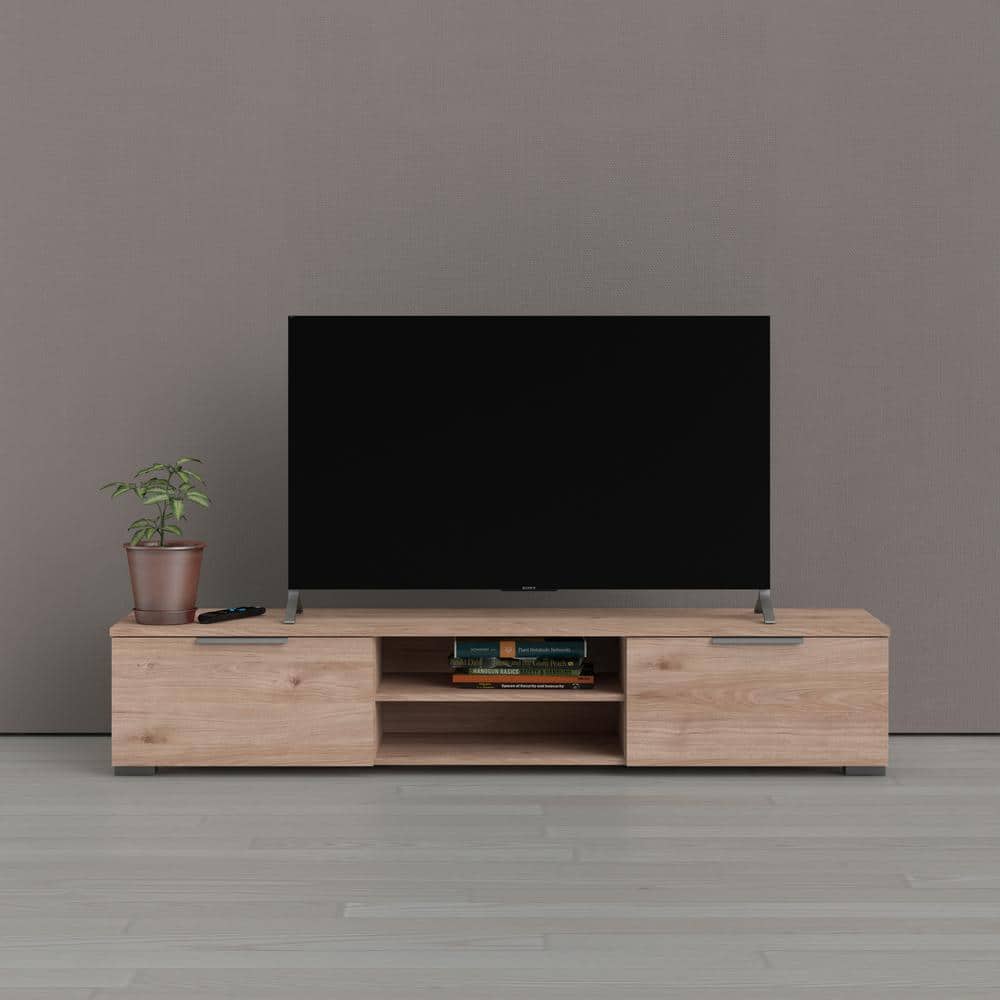Jackson Hickory Low-Profile TV Stand with Cabinets and Shelves