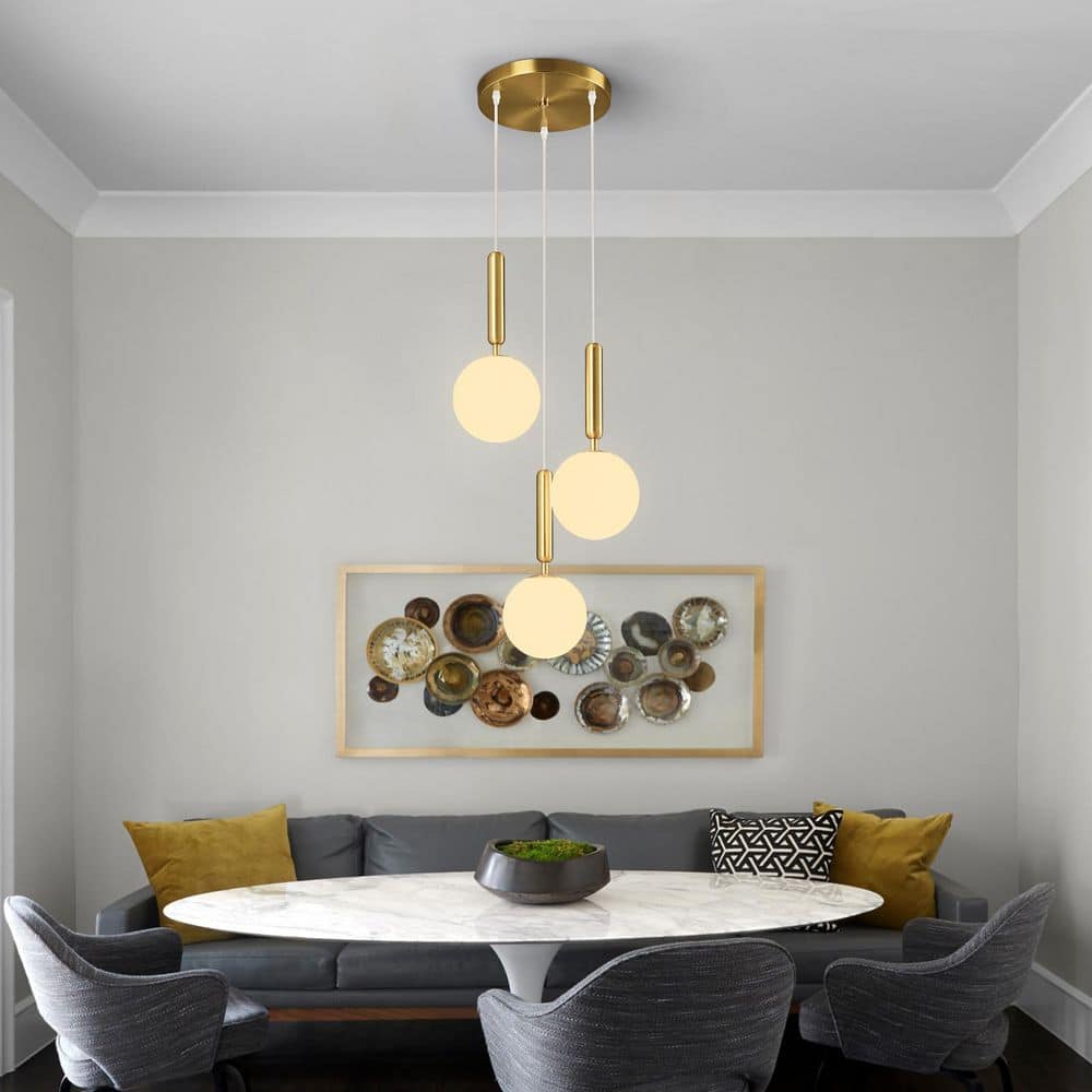 Home Lighting 40W 3-Light Mid Century Gold Retro Round Pendant Light with Globe Milky White Glass for Bedroom price history on PriceWatchPro