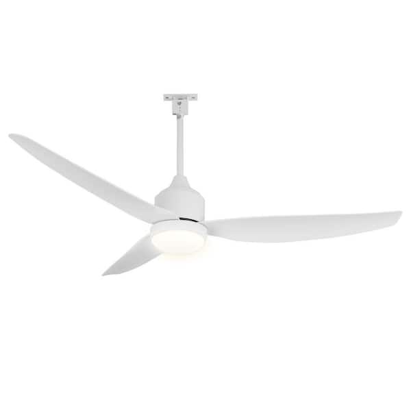 52 in. White 3 Blades Downrod Mount Waterproof Standard Ceiling Fan with Light for Outdoor Patio Dimmable Included APP