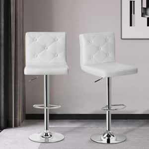 Bar Stools Set of 2 with Back, Adjustable Counter Height Bar Stools with PU Leather Seat, White, 2PCS