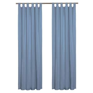Weathermate Tab Top Blue Cotton Smooth 40 in. W x 84 in. L Tab Top Indoor Room Darkening Curtain (Double Panels)