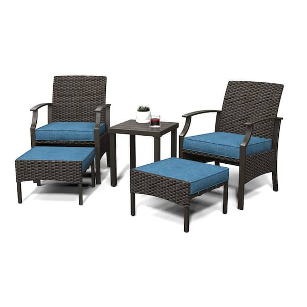 BANSA ROSE Peacock Blue 5-Piece Metal Outdoor Bistro Set with Olefin ...